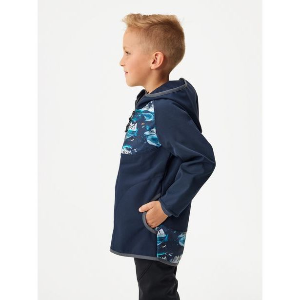 Unuo, Dětská softshellová bunda s fleecem Basic, Tm. Modročerná, Tučňáci