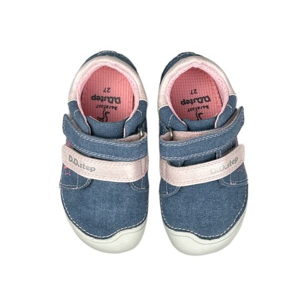 DDstep dětské plátěné BAREFOOT boty - Modré s hvězdami