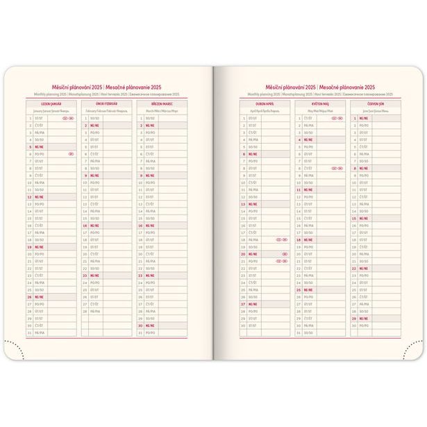 Týdenní diář Vivella Top 2025, oranžový, 15 × 21 cm