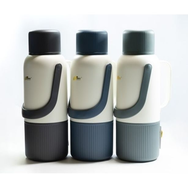 termokonvice 2,0l METALÍZA 3BARVY, šálek, 2držadla, sklo/plast