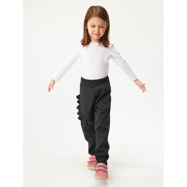 Unuo Dětské softshellové kalhoty bez zateplení pružné Fantasy, Černá