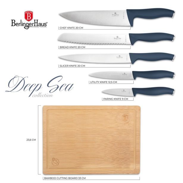 BERLINGERHAUS Sada nožů 6 ks s bambusovým prkénkem Deep Sea Collection BH-3142