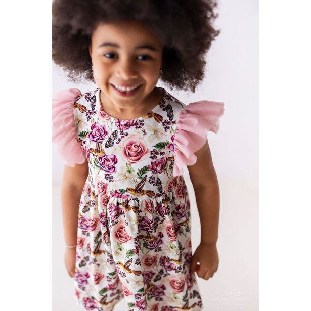 Dívčí šaty s tylovým rukávem Lily Grey růže