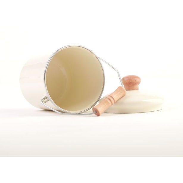 konev 1,6l na mléko KRÉMOVÁ, d12x15cm, smalt+dřevo