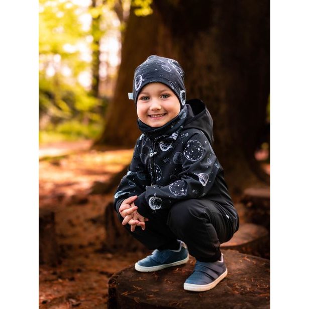Unuo, Batolecí softshellová kombinéza s fleecem Mini, Černá, Planety
