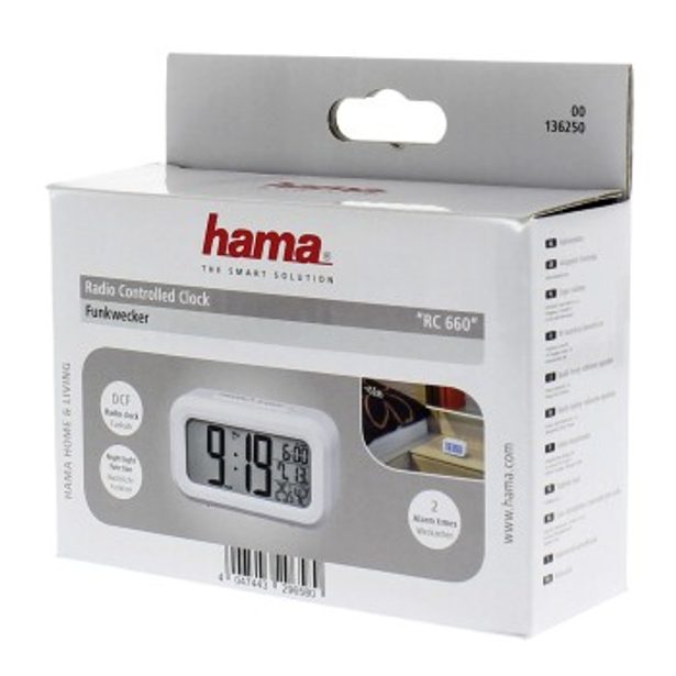 Hama RC 660, digitálny budík, riadený rádiovým signálom, biely