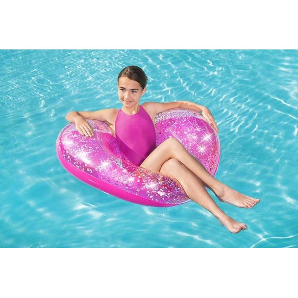 Nafukovací kruh se třpytkami - mix 2 druhy (srdce,hvězda), průměr 91cm