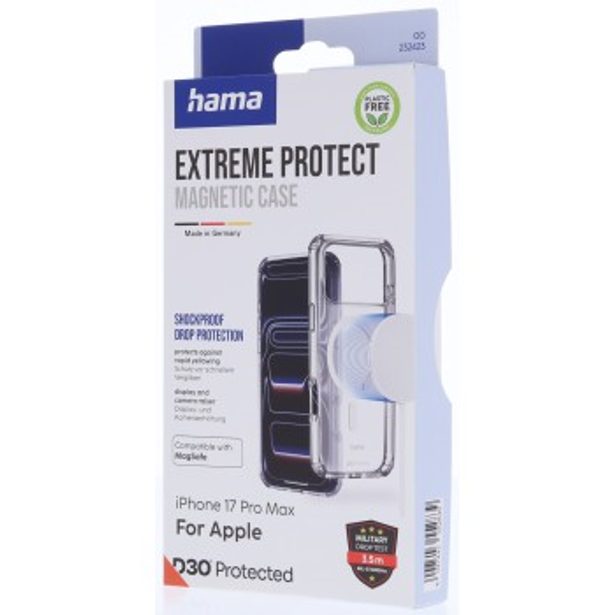 Hama Extreme Protect, kryt pro Apple iPhone 17 Pro Max, magnetický, D3O®, nežloutne, průhledný