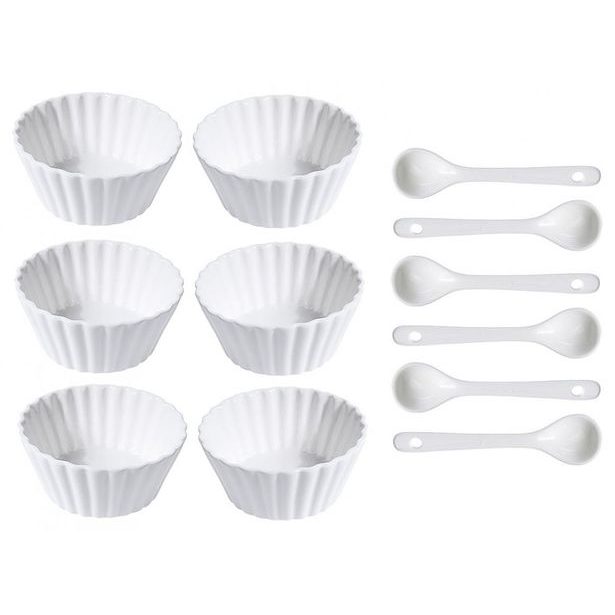 EXCELLENT HOUSEWARE Sada porcelánových misek se lžičkou 12 ks vlnovka úzká KO-798000050vluz