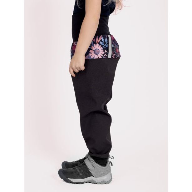 Unuo, Batolecí softshellové kalhoty s fleecem Basic, Černá, Kouzelné květiny