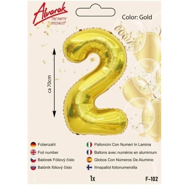 balónek číslo "2" -Fóliový zlatý 70 cm 1ks/bal