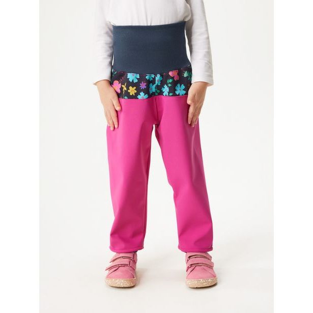 Unuo Batolecí softshellové kalhoty s fleecem Basic, Fuchsiová, Kytičky