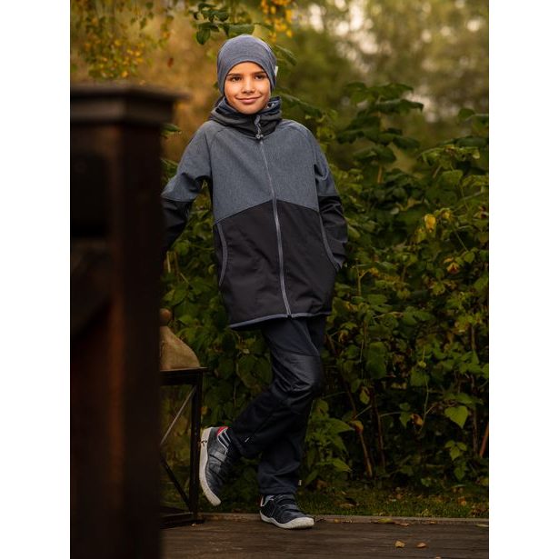 Unuo Softshellová bunda s fleecem Street DUO, Černá, Žíhaná antracitová ( Unuo softshell jacket)