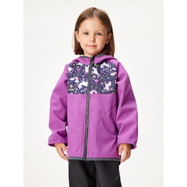 Unuo, Softshellová bunda s fleecem, Ostružinová, Jednorožci ( Unuo softshell jacket printed)