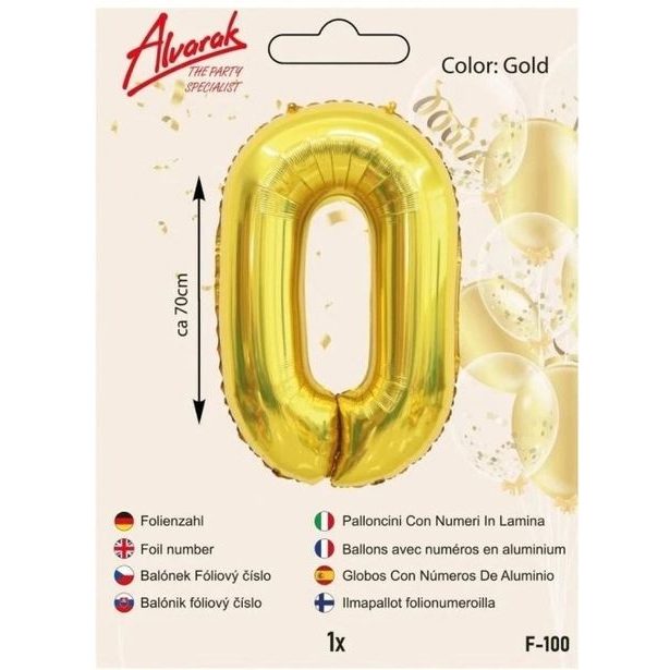 balónek číslo "0" -Fóliový zlatý 70 cm 1ks/bal