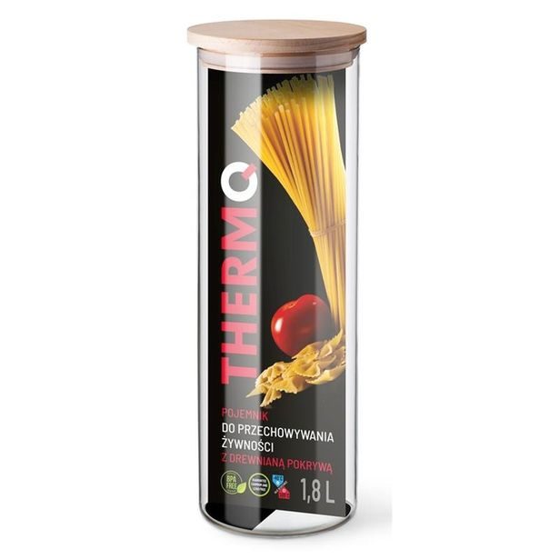 dóza 1,80l, d9,6x29cm, na špagety, THERMO, dř.víčko, var.sklo