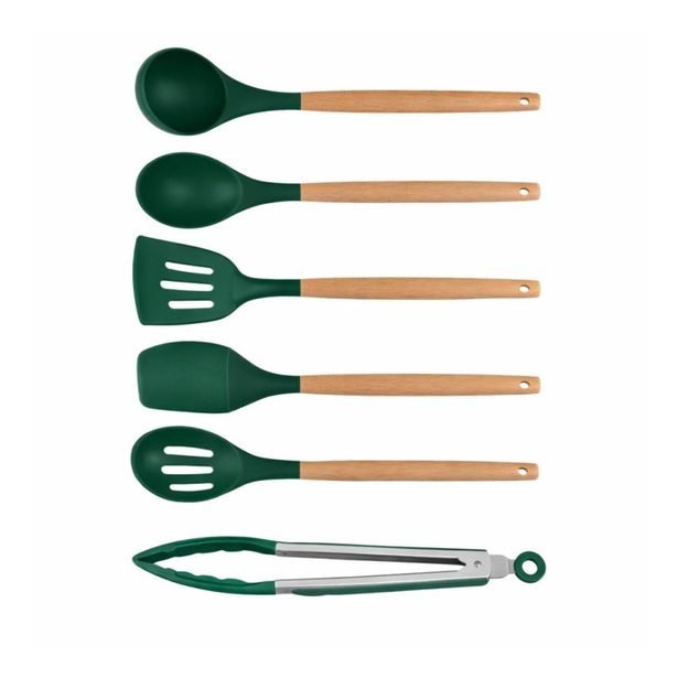 ALPINA Kuchyňské náčiní s bambusovou rukojetí ve stojanu 12 ks 32 cm mátově zelená ED-233242