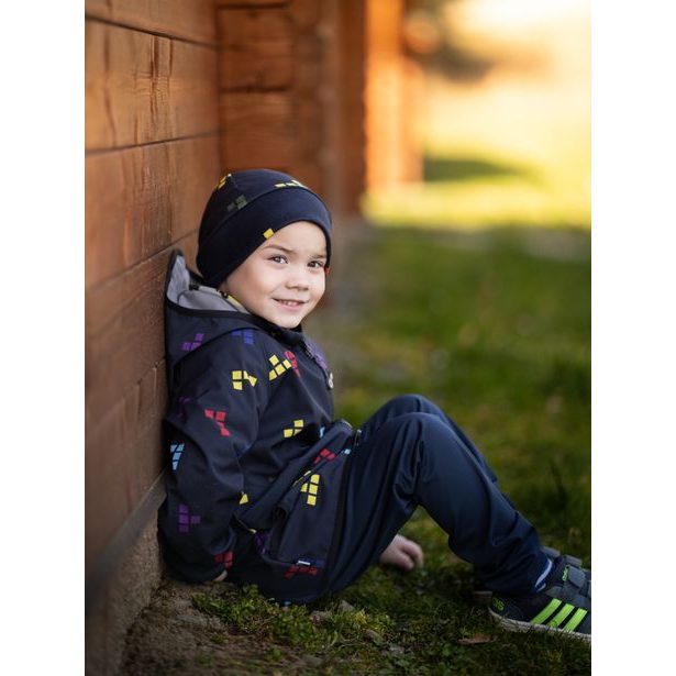 Unuo, Dětská čepice fleecová Sport, Černá, Kostičky