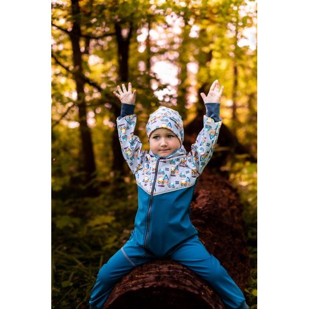 Unuo, Batolecí softshellová kombinéza s fleecem Mini, Kobaltová, Bagry