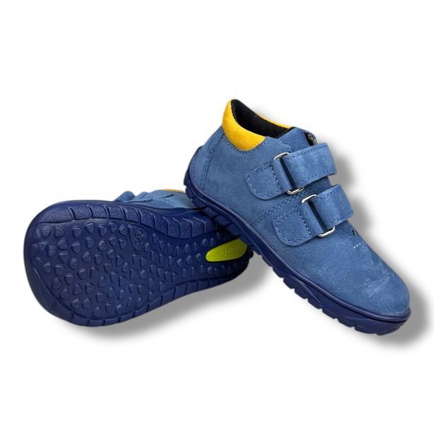 FARE BARE B5426201 – dětské barefoot kotníkové boty z nubukové kůže s membránou, modré