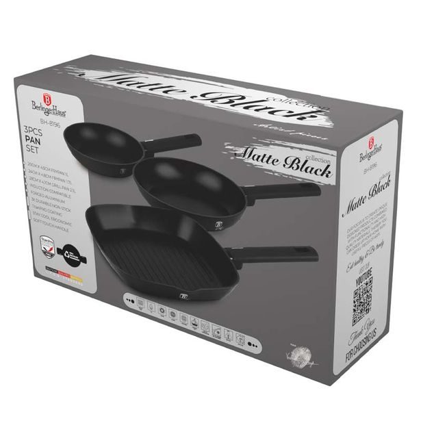 BERLINGERHAUS Sada pánví s titanovým povrchem 3 ks Matte Black Collection steak BH-8196