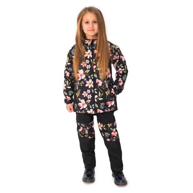 ESITO Dětská jarní softshellová bunda DUO Spring flowers - černá