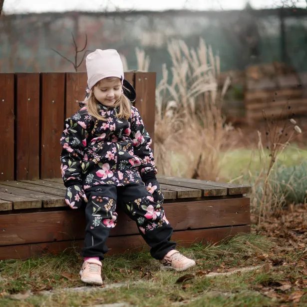 ESITO Dětská jarní softshellová bunda DUO Spring flowers - černá