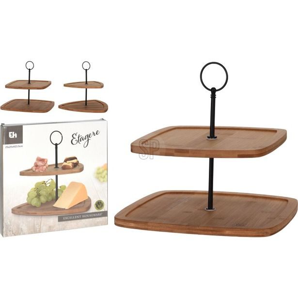 EXCELLENT HOUSEWARE Etažér dřevěný 2 patra čtverec 23,5 cm KO-170490960ctve