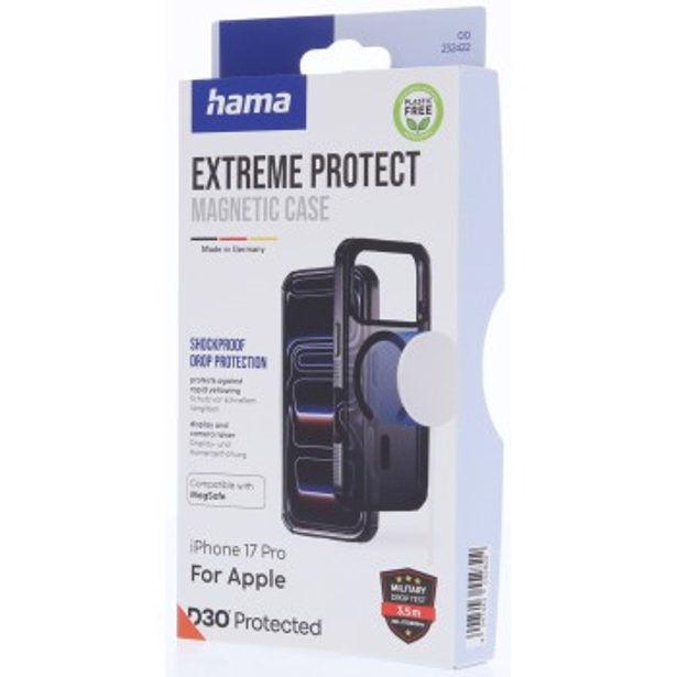 Hama Extreme Protect, kryt pro Apple iPhone 17 Pro, magnetický, D3O®, černý - vyrobený v Německu