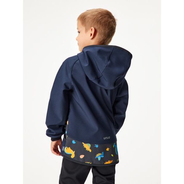 Unuo, Dětská softshellová bunda s fleecem Basic, Tm. Modročerná, Dinosauři