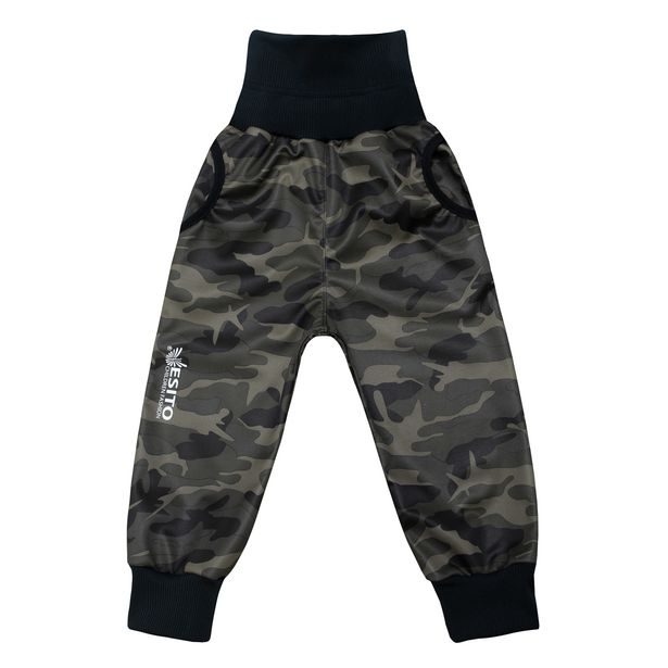 ESITO Dětské softshellové kalhoty Maskáč vel. 122 - 146 - zelená / 122