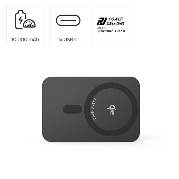 Hama bezdrátová powerbanka Qi2, 10000 mAh, indukční nabíjení, USB-C Power Delivery