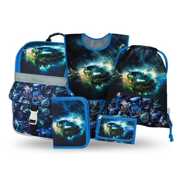 BAAGL SET 5 Zippy Závodní auto: aktovka, penál, sáček, zástěra, peněženka
