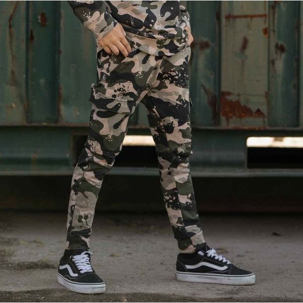 Dětské kalhoty BAGGY ARMY maskáč