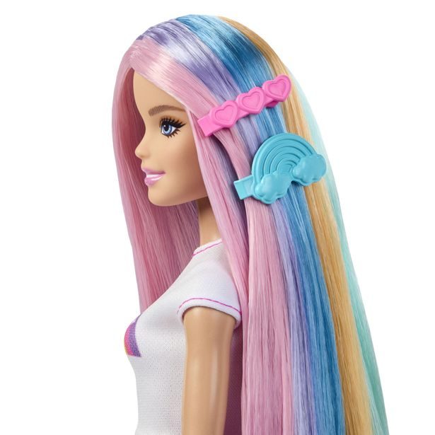 Barbie panenka duhové vlasy s třpytivým stylingem