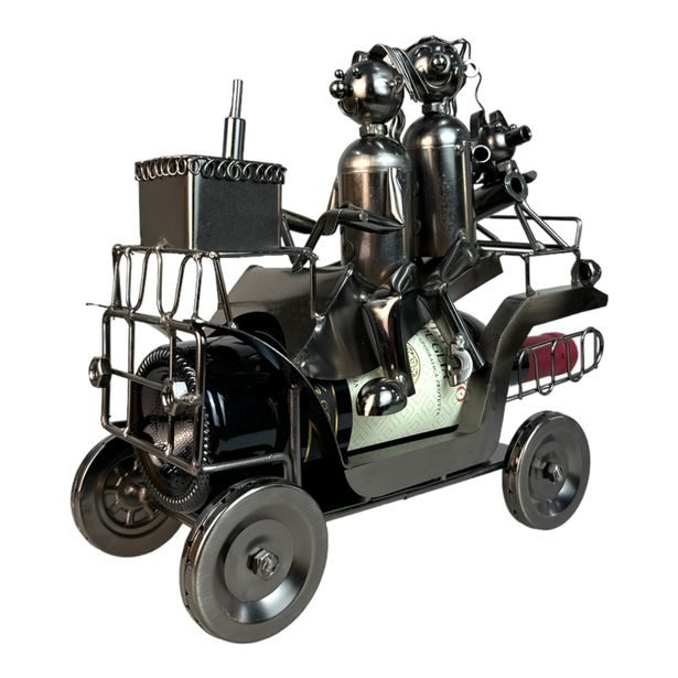 Stojan na víno kovový - Auto pár se psem