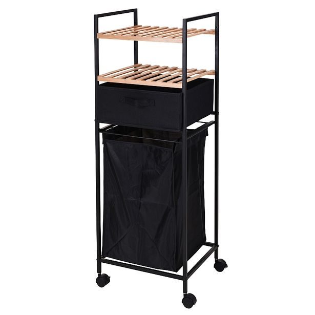 EXCELLENT HOUSEWARE Regál do koupelny s košem na prádlo 3 police dřevo/kov KO-784500080