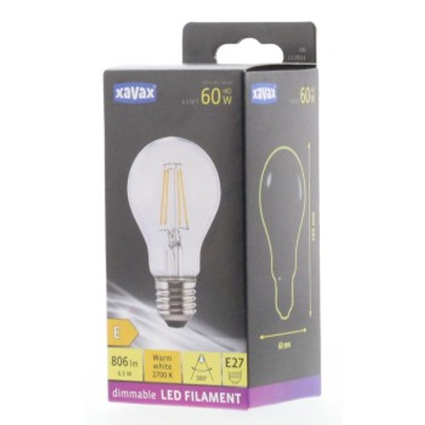 Xavax LED Filament, E27, 806 lm Replaces 60 W, Incand. Bulb, warm wh., cl., Dimm.