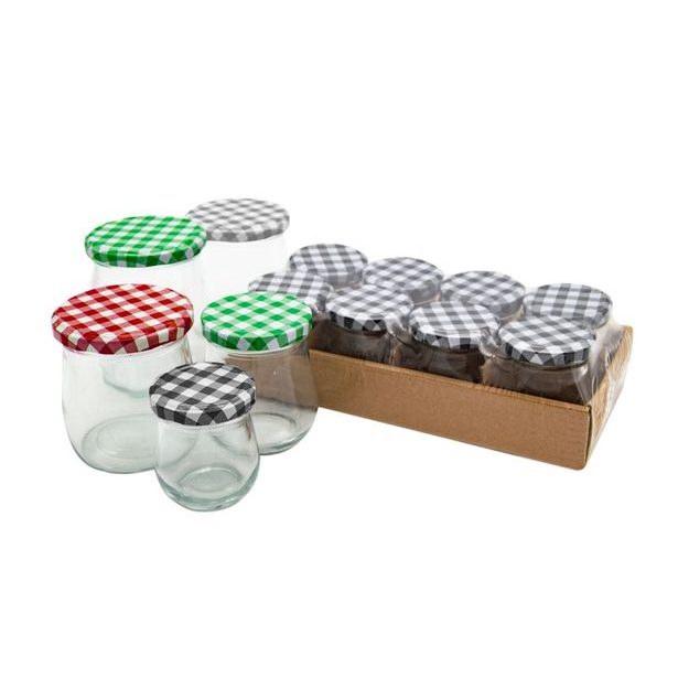 sklen.zavař. 100ml- 8ks, kov.víčkem TO, 4barvy