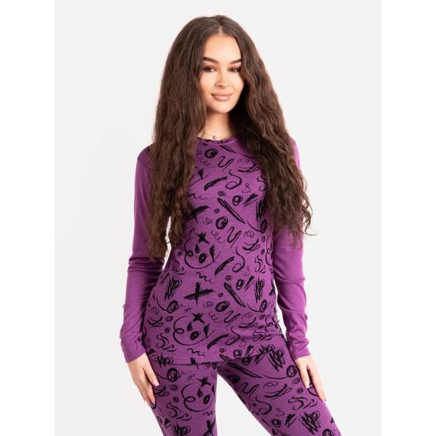 Unuo, Dámské merino triko s dlouhým rukávem Nature, Ostružinová, Kresba