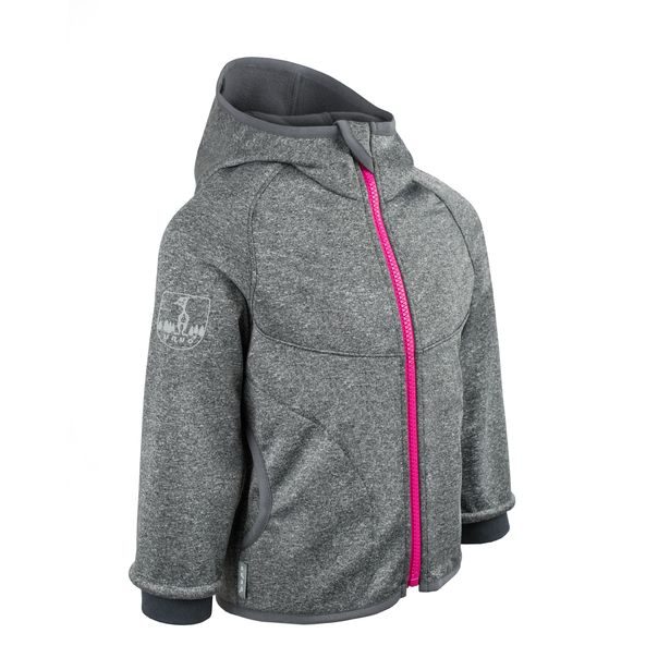 unuo Softshellová bunda s fleecem Melír šedý, zip růžový + reflexní obrázek Evžen (Baby softshell jacket)