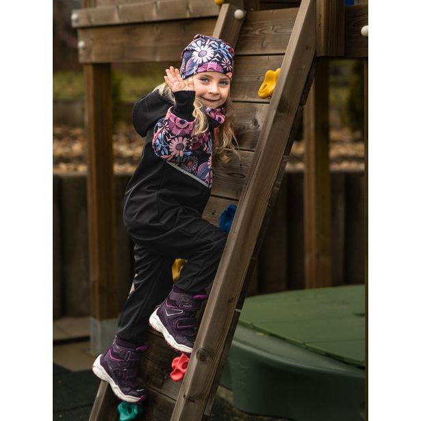 Unuo, Batolecí softshellová kombinéza s fleecem Mini, Černá, Kouzelné květiny