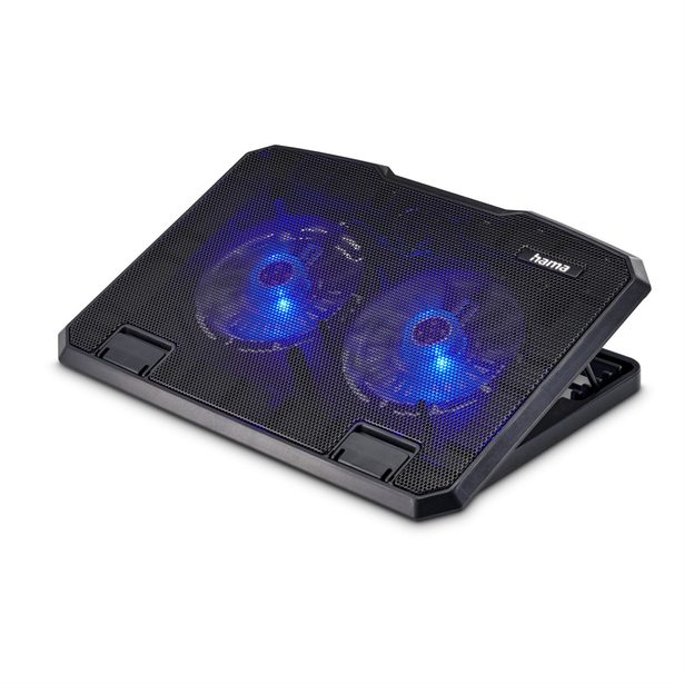 Hama chladicí stojan pro notebook Black Metal, 2 ventilátory, naklápěcí, modré podsvícení, tichý
