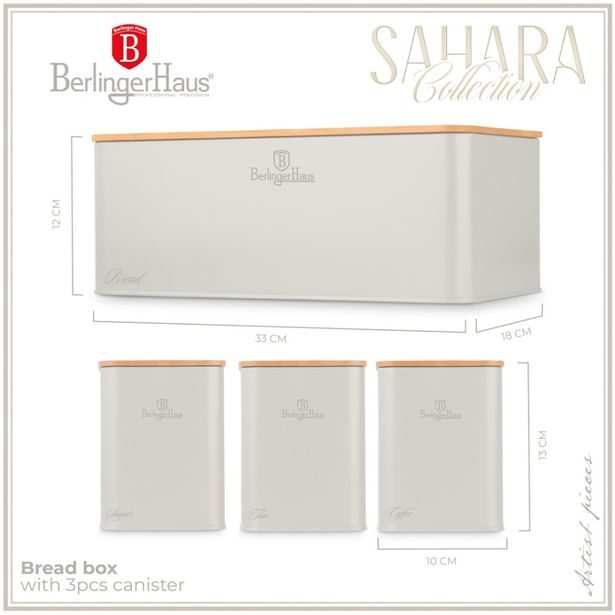 BERLINGERHAUS Chlebník a sada dóz na potraviny 4 ks Sahara Collection BH-8901