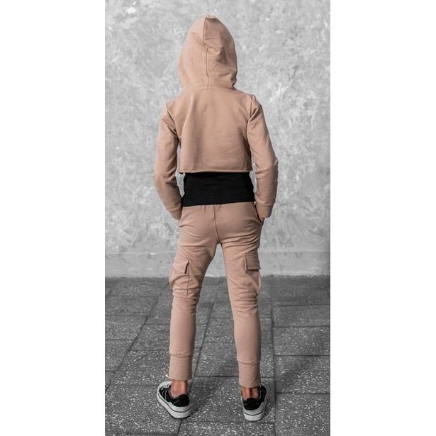 Stylová sportovní tepláková CROP souprava GIRL POWER béžová