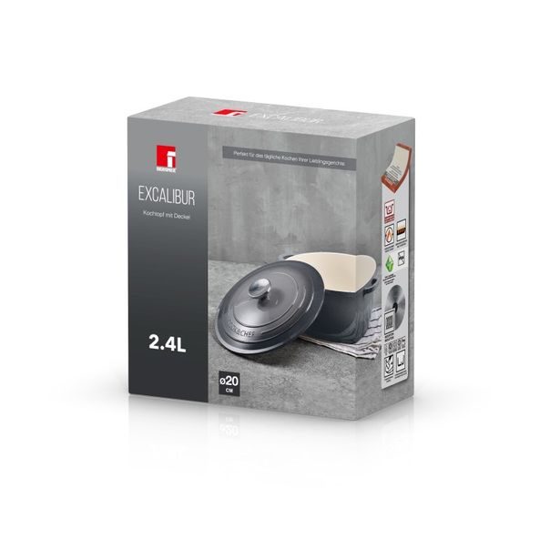 BERGNER Kastrol litinový s poklicí EXCALIBUR 20 cm šedá BG-36100-GY