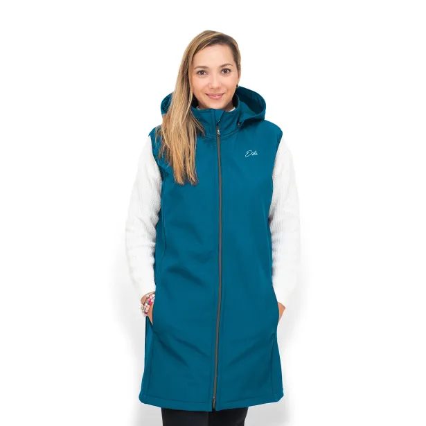 ESITO Dámská dlouhá softshellová vesta Turquoise - tyrkysová