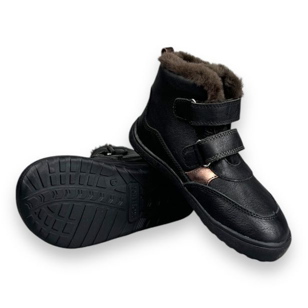 Barefoot zimní boty Protetika s kožíškem - Černé s bronzovými doplňky