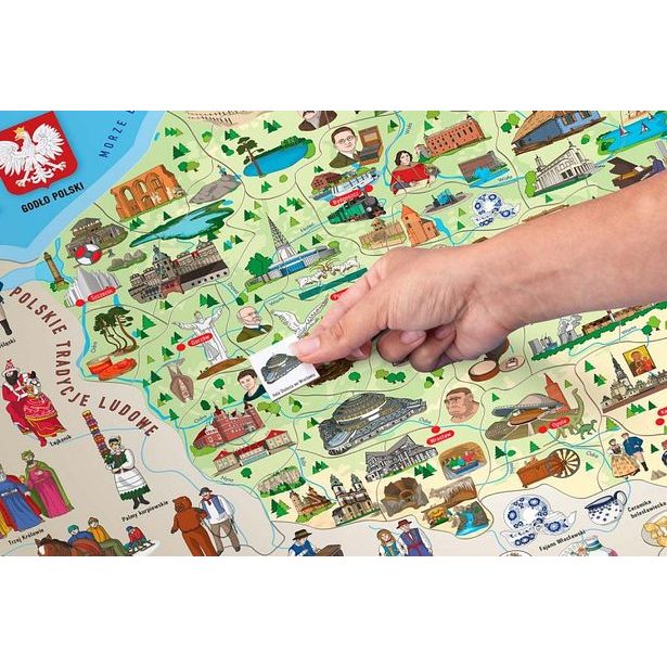 Magnetická mapa Polska s obrázky a společenská hra 3v1