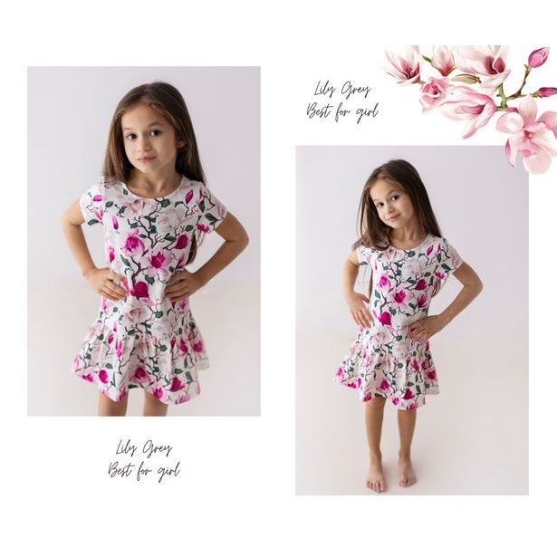 Dívčí šaty Lily Grey s potiskem magnolie